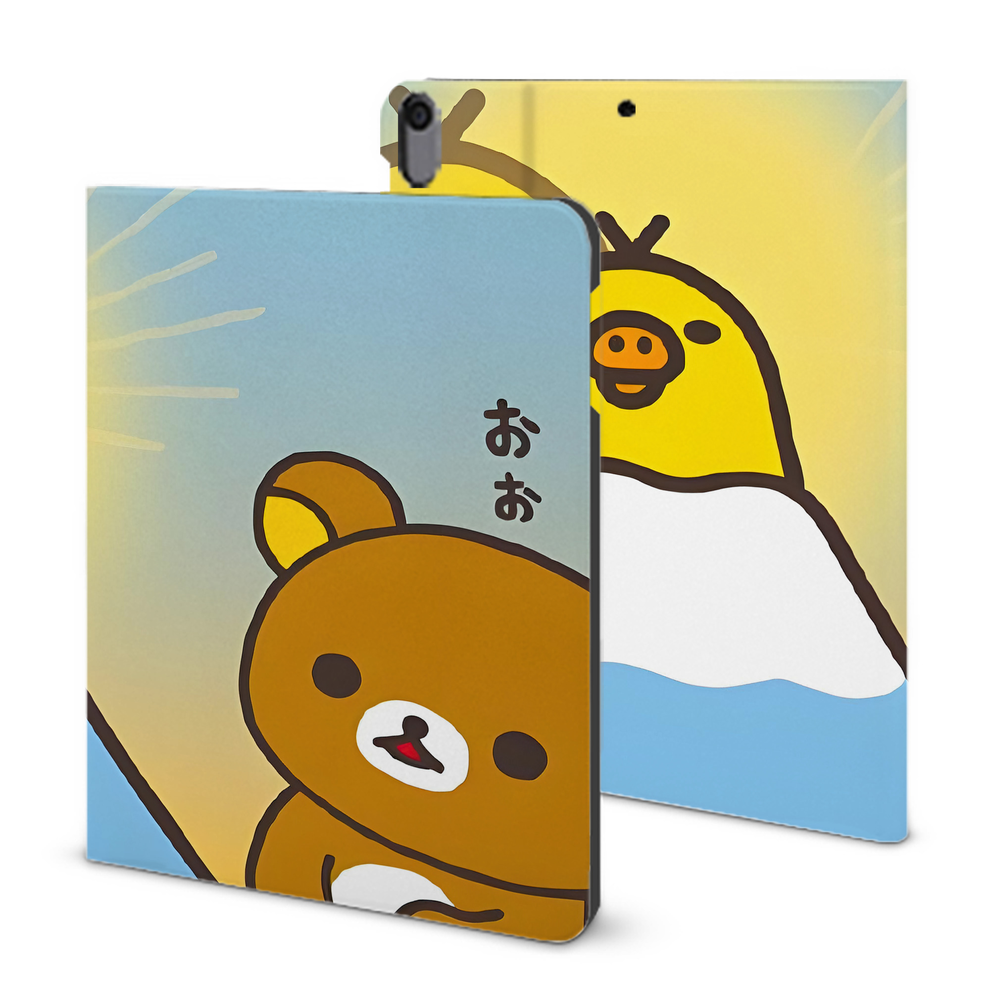 （画像用） リラックマ リラックマ キイロイトリ Rilakkuma Korilakkuma Kiiroitori IPad ケース ブック型 PUレザー TPU 耐衝撃 軽量 薄型 ペン収納なし 全面保護 IPad 各モデル対応